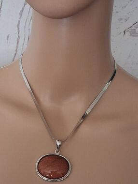 Silvertone Necklace with Brown Glittery Stone Pendant